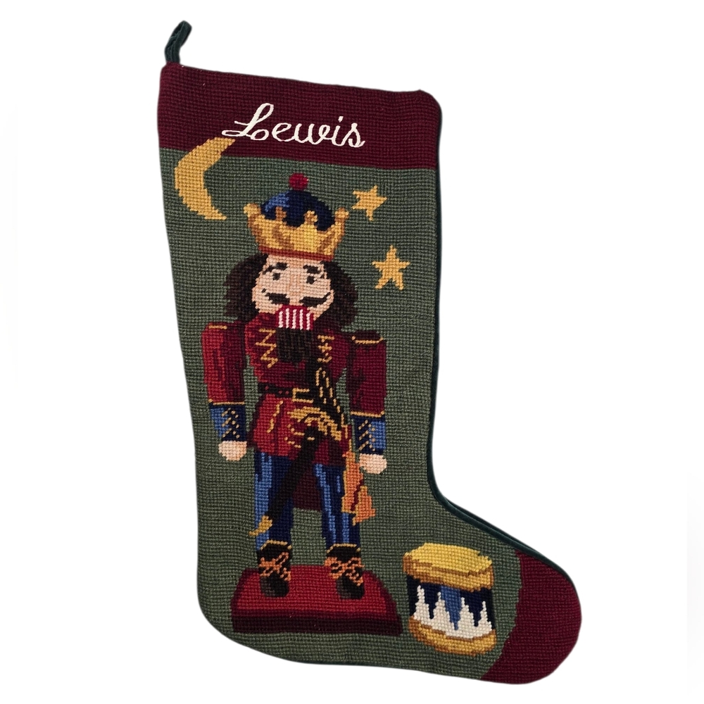 Vintage Needlepoint Nutcracker Christmas Stocking "Lewis"